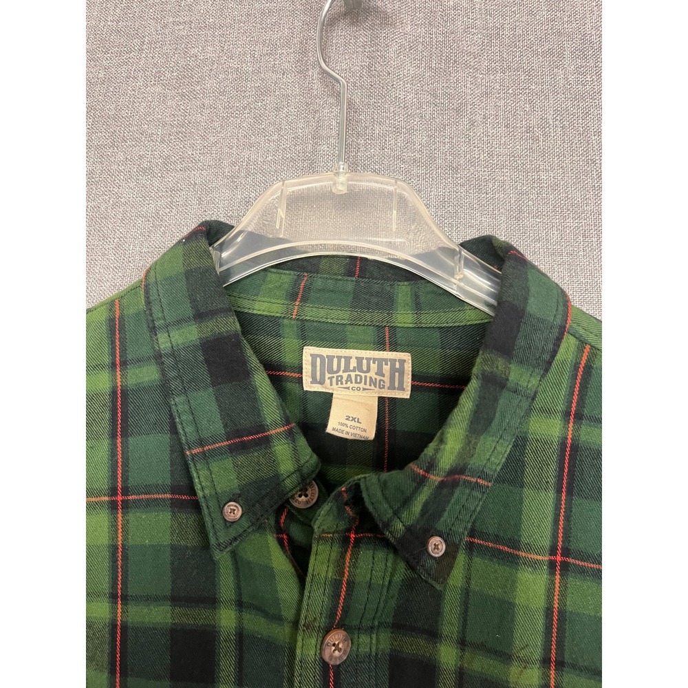 Duluth Trading Co Mens 2XL Green Black Plaid Flannel Button Down Shirt Cotton